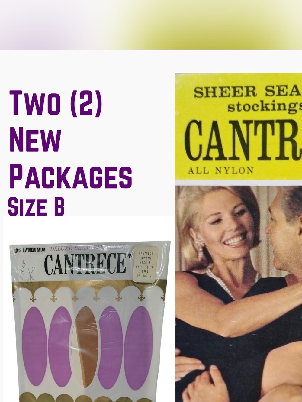 2 Packs 1960s Cantrece Suntan Size B Nylon Seamless Sheer Stockings New In Pack